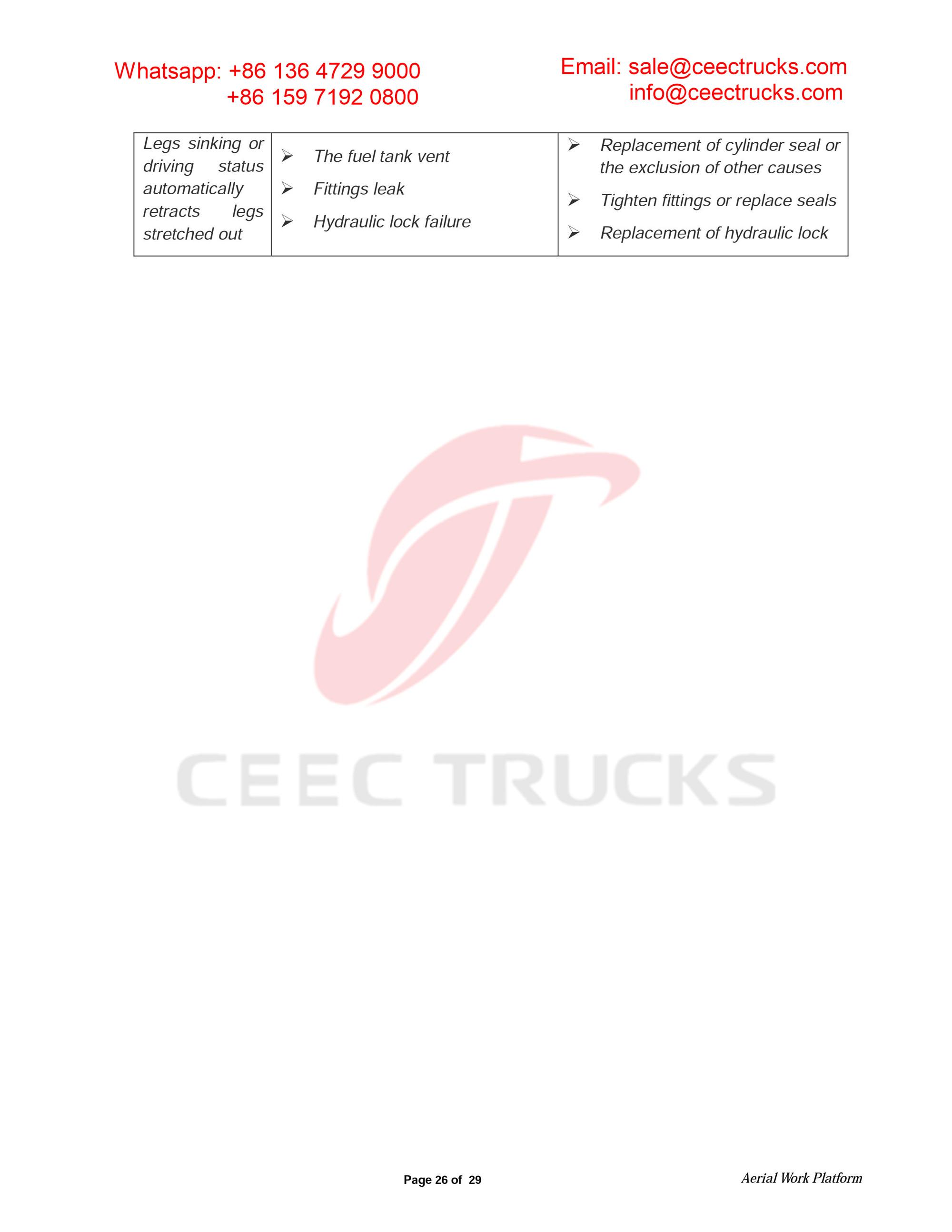 ISUZU 18m aerial working platform owner manual