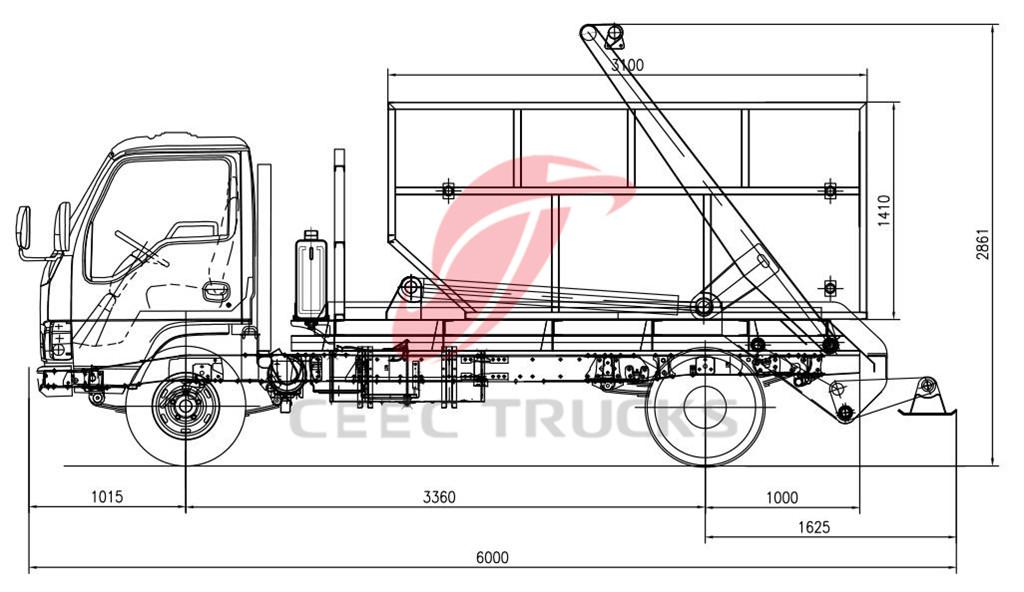 ISUZU 6CBM skip refuse truck CAD drawing