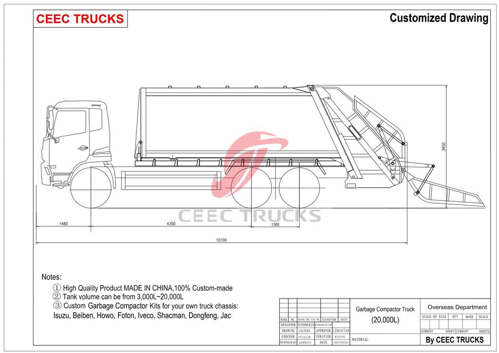 ISUZU 20cbm garbage compactor truck drawing