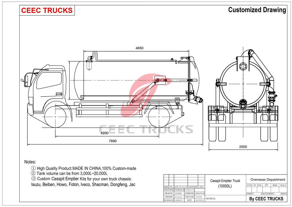 DONGFENG 10cbm cesspit emptier drawing