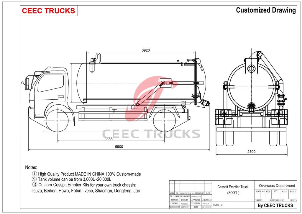  technical drawing for DFAC 8cbm cesspit emptier