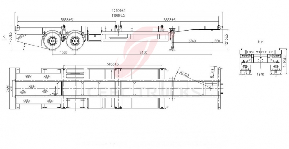 T700 steel Strong trailer frame 40foot bogie suspension Semi Trailer