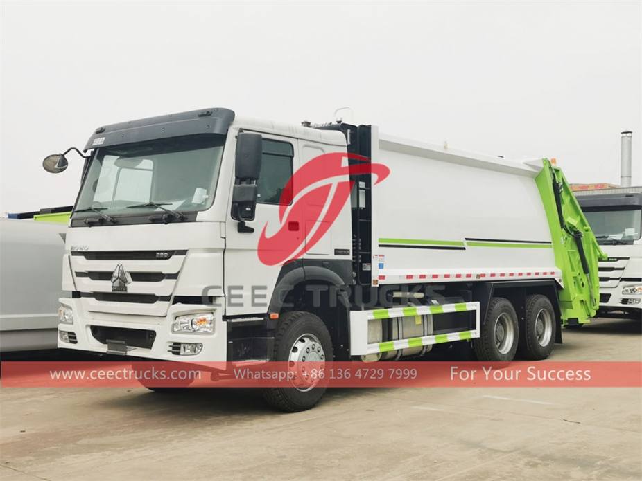 HOWO LHD 290HP 18CBM rear load garbage truck on sale