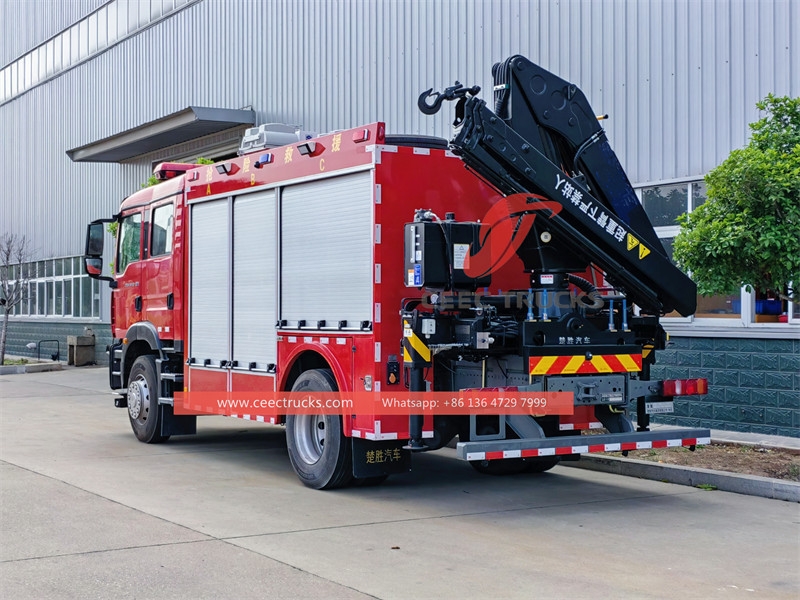 Howo Feuerwehrfahrzeug mit 5 Tonnen Kran und 12 m Notbeleuchtung