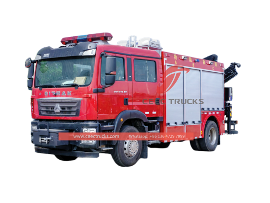 Howo fire rescue vehicle with 5 tons crane and 12m emergency lighting – CEEC Trucks