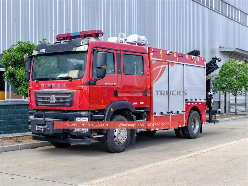 Howo Feuerwehrfahrzeug mit 5 Tonnen Kran und 12 m Notbeleuchtung